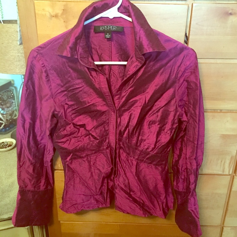 Shiny Magenta 100% silk blouse, size small, Kasper